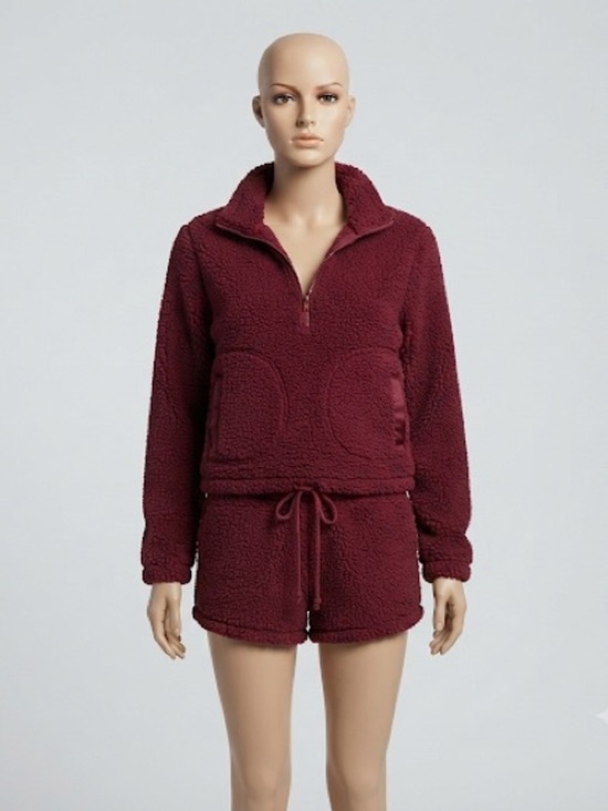 No Boundaries Jackets & Blazers - Burgundy Fleece Quarterzip Shorts Matching Set XS Loungewear Activewear School